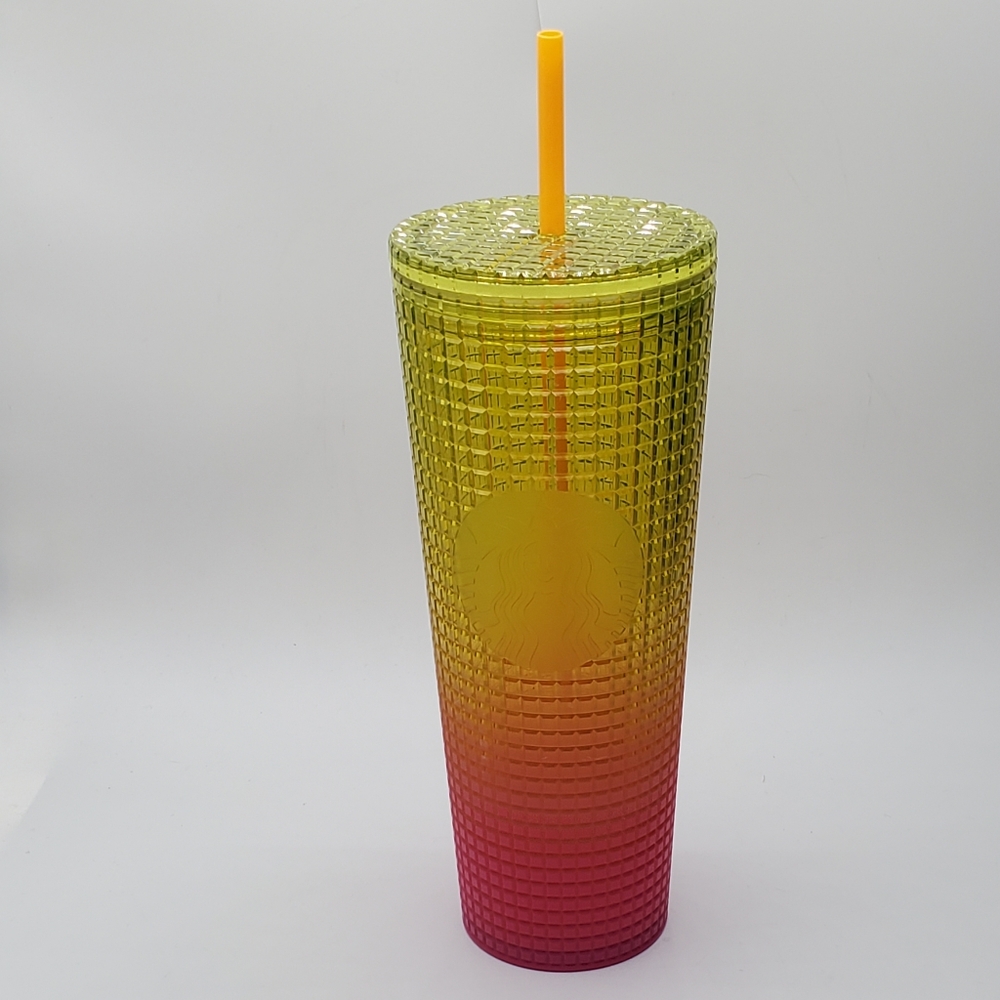 NWT Venti Lemon yellow to pink ombre gradient 24 oz venti grid tumbler